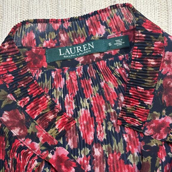 Ralph Lauren Crinkle Floral Sheer Blouse sz S Long Sleeve Tie - Picture 2 of 9
